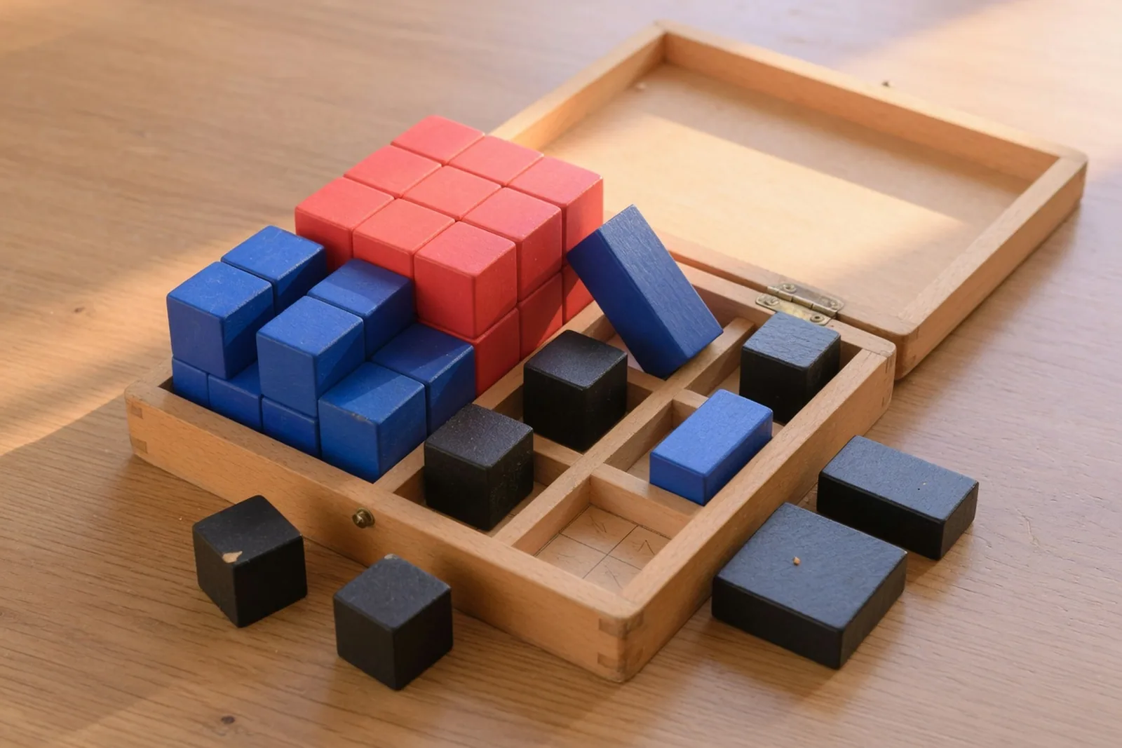 The binomial cube, an early algebra puzzle in wood